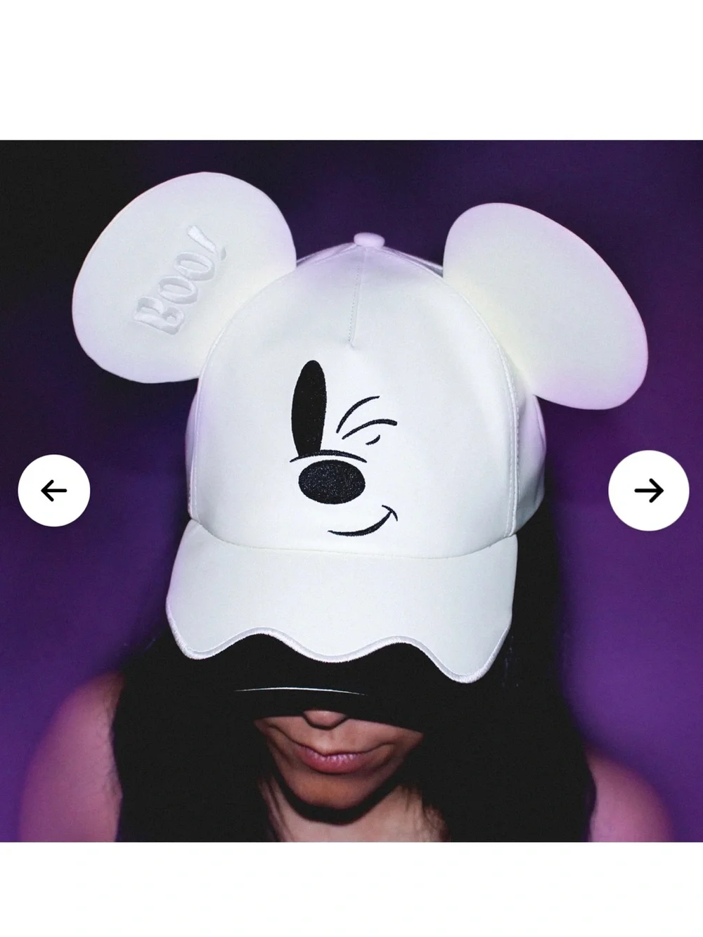 Disney Cakeworthy Mickey Mouse Ghost Ears Hat Cap Boo White Faux Leather NWT